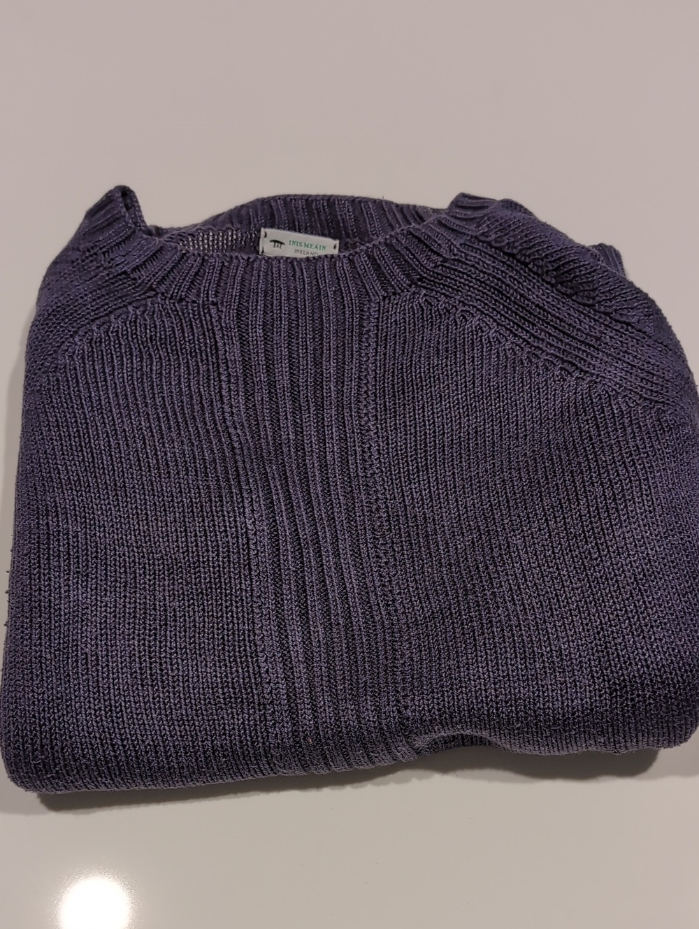 Inis Meain Mens Crewneck Knit Sweater in Deep Navy